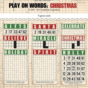Digital Vintage Christmas bingo cards / game cards / retro ephemera cards / 5" by 7" and 3.5" by 5" / downloadable / printable