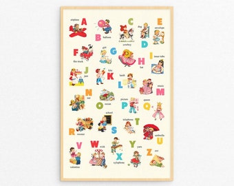 Digital retro children ABC poster / nursery wall art printable instant download / print it yourself / vintage images of boys and girls