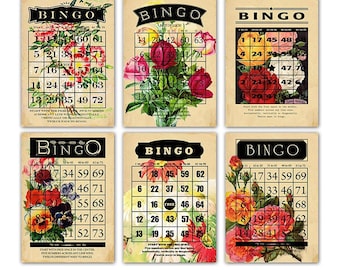 Digital romantic flower bingo cards 2 /  Valentine ephemera /  5" by 7" and 2.5" by 3.5" / downloadable, printable