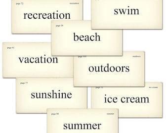 Vintage Style Summer Vocabulary Flash Cards: Printable Journal Scrapbook Ephemera (Digital Download)