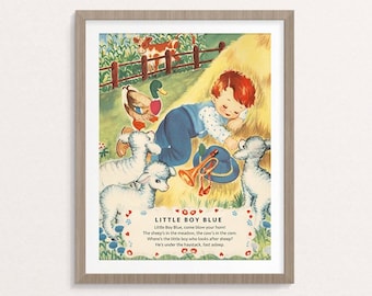 Digital Little Boy Blue nursery rhyme poster / 8" by 10" / downloadable, printable / vintage boy Mother Goose digital print / wall art /