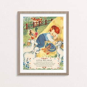 Digital Little Boy Blue nursery rhyme poster / 8&quot; by 10&quot; / downloadable, printable / vintage boy Mother Goose digital print / wall art /