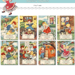 Mother Goose Nursery Rhyme Digital Cards, 5" X 7," to print and use as wall hangings, wall decor, in scrapbooks, junk journals