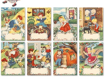 Nursery rhyme ATC ACEO cards / printable cards / Mother Goose digital collage sheet / 2.5" by 3.5" / digital clipart / note cards / tags