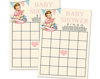 Vintage Style Baby Shower Bingo Card Game: Girl Theme Printable Cards (Digital Download)