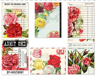 Floral Ephemera Cards: Shabby Chic Roses, Vintage Style Printable (Digital Download)