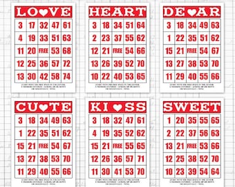 Valentine Decorative Bingo Cards: Vintage Style Printable Ephemera for Crafts (Digital Download)