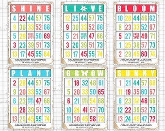 Spring and Summer Printable Bingo Cards for Crafts, Cards, Tags / 2 sizes digital decorative ephemera cards, colorful
