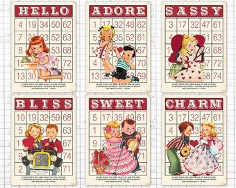 Vintage Style Valentine Decorative Bingo Cards Boys & Girls Ephemera for Crafts (Digital Download)