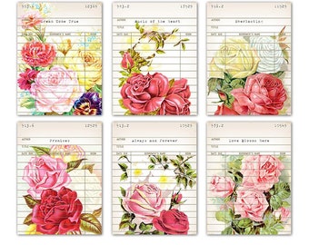 Digital Shabby Chic Vintage Floral Library Cards / romantic rose ephemera cards / 3" by 4" / downloadable / printable