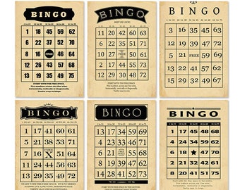 Printable Vintage Bingo Cards for Crafts / black, tan bingo cards / decorative ephemera cards in 3 sizes: 5&quot; by 7&quot;, 4&quot; by 6&quot;, 3&quot; by 4