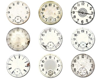 Vintage clocks watch faces digital collage sheet  / printable 2" diameter circles / 2 inch circles / round circles / printable PDF