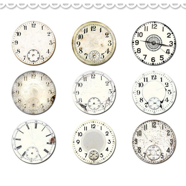 Vintage clocks watch faces digital collage sheet  / printable 2" diameter circles / 2 inch circles / round circles / printable PDF