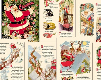Night Before Christmas Printable Book Pages: 8" X 10" Vintage Christmas (Digital Download)