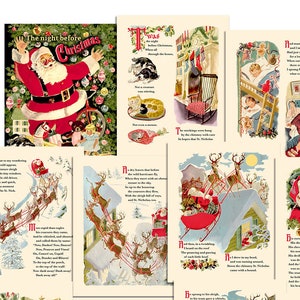 Night Before Christmas Printable Pages  / sixteen 8" by 10" digital images / JPEGS and PDF / retro Santa / vintage Christmas