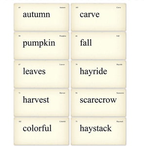 Digital, Printable Vintage-Style Autumn and Fall Vocabulary Flash Cards