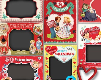 Vintage Printable Valentine Box Tops/ 10 printable cards / ephemera for gift tags, scrapbook, crafts / 2 sizes / retro Valentine images