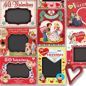 Vintage Printable Valentine Box Tops/ 10 printable cards / ephemera for gift tags, scrapbook, crafts / 2 sizes / retro Valentine images