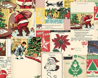 Retro Christmas digital ephemera / printable / digital scrapbooking / Santa Claus collage sheets, JPEG, PDF / pocket cards / various sizes