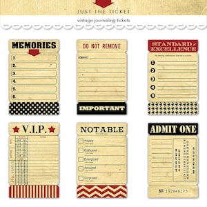 Digital Vintage Style Tickets & Inspection Tags for crafts, gift tags,  journaling cards / collage sheet / 6 designs of printable ephemera