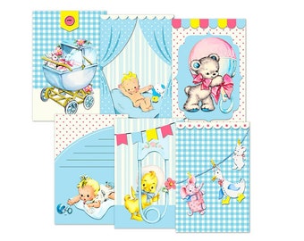 Retro Style Baby Boy Cards: Printable Scrapbook Embellishments (Digital Download)