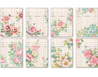 Printable shabby style library cards / floral digital collage sheet /  3" by 4" /  instant download / digital book tags, labels