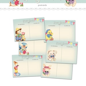 Digital Easter Spring postcards / bunny, duck / collage sheet / downloadable, printable / instant download / 4" by 6" and 2.5" by 3.5" / ATC