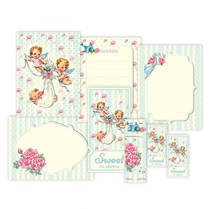 Shabby baby cherubs angels tickets and tags / printable collage sheet / digital scrapbook embellishments, cards / instant download / 3 x 4