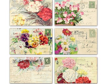 Shabby Chic Flower Vintage Style Postcards: Printable Floral Collage Design (Digital Download)