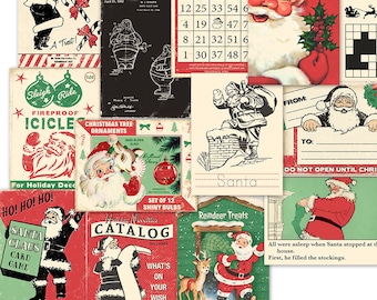 Digital retro Christmas & Santa Ephemera Cards / 16 printable 3" by 4" cards, gift tags / collage sheets, individual JPEGs, printable PDF