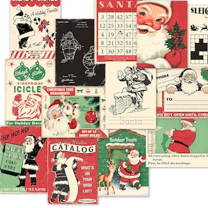 Digital retro Christmas & Santa Ephemera Cards / 16 printable 3" by 4" cards, gift tags / collage sheets, individual JPEGs, printable PDF