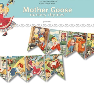 Mother Goose Nursery Rhymes Bunting: Vintage Style Storybook Printable Pennants (Digital Download)