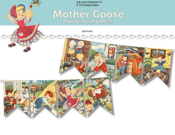 Nursery rhymes bunting / Mom Goose printable pennants photograph about Printable Pennants named Nursery rhymes bunting / Mom Goose printable pennants