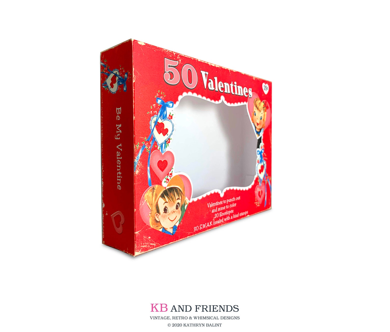 Retro Valentines Day Printable Box Template With Boy & Girl / | Etsy