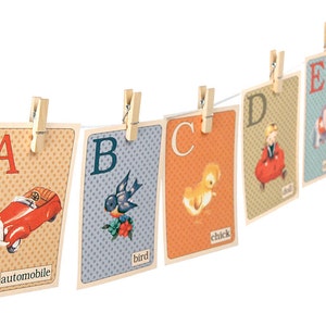 Digital retro ABC flashcards / printable nursery wall art / 5&quot; by 7&quot; alphabet flash cards / instant download / vintage illustrations