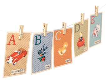 Retro ABC Flashcards: Vintage Style Nursery Wall Art 5X7 (Digital Download)