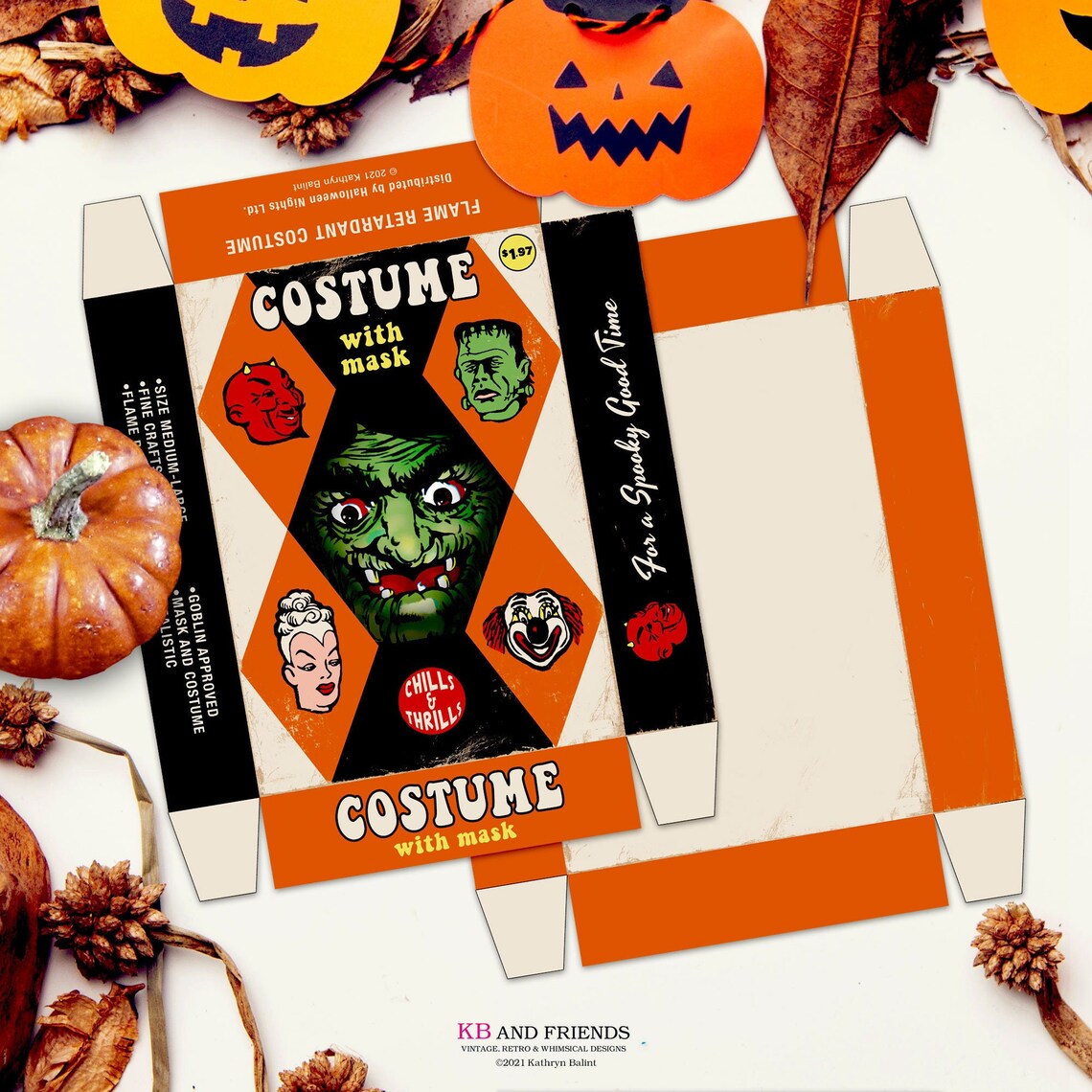 Printable Vintage Halloween Box Costume with Mask / digital Etsy