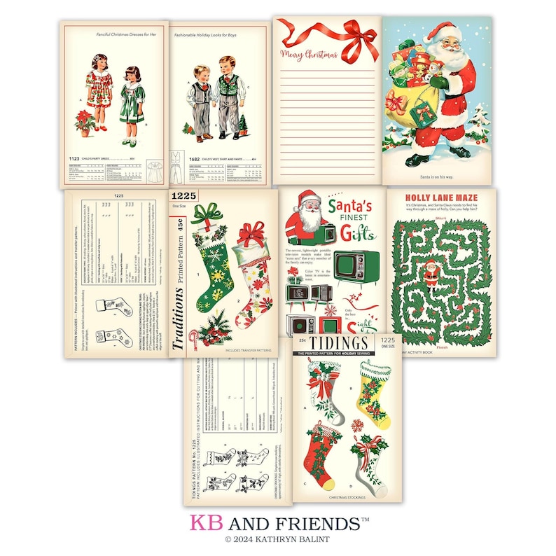 Vintage-style digital sewing patterns and papers for paper crafts.