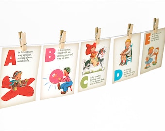 Digital rhyming retro ABC flashcards / alphabet flash cards/ downloadable / printable / 3" by 4"