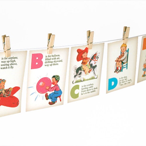 Digital Rhyming Retro ABC Flashcards Alphabet Flash Cards Etsy