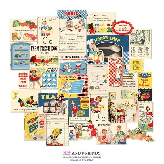 Retro Kitchen Printable Ephemera / cooking, food, chef, recipe themed digital cards & embellishments / for crafts, junk journals, scrapbooks Il_570xn