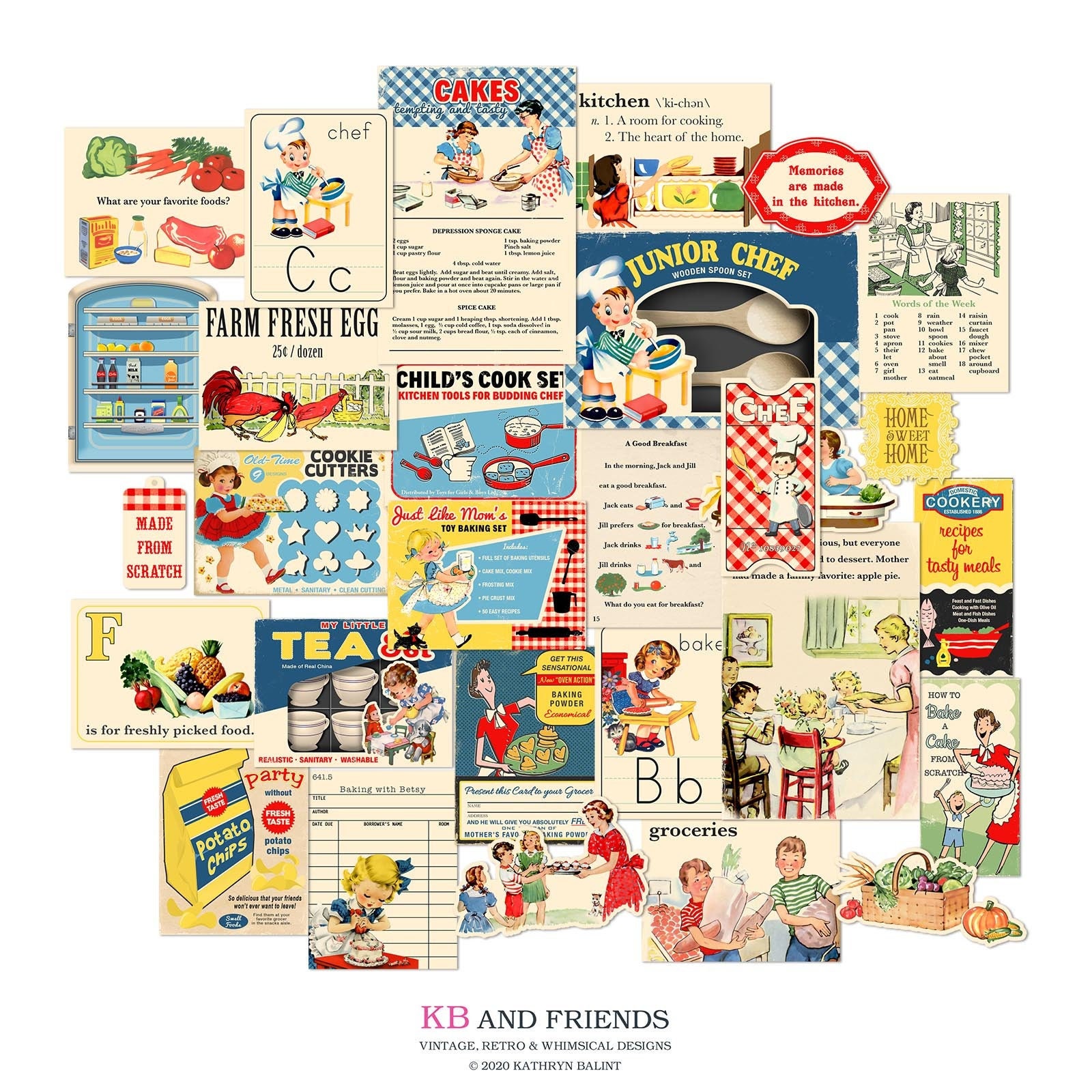 Printable Retro Kitchen Ephemera by KB and Friends