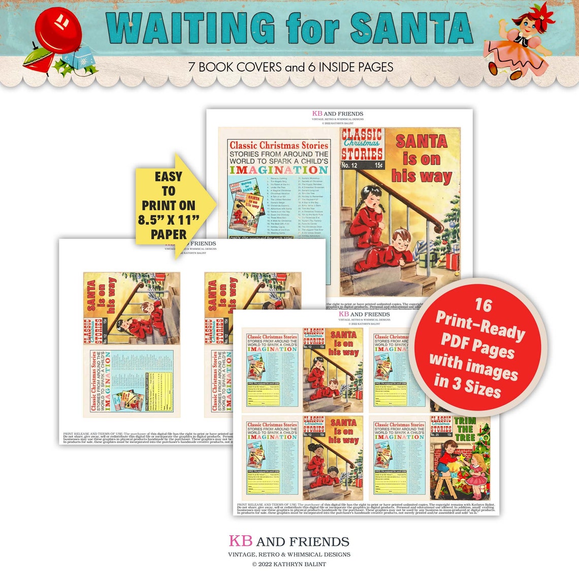 Printable Retro-style Christmas Book Covers &amp; Pages With - Etsy
