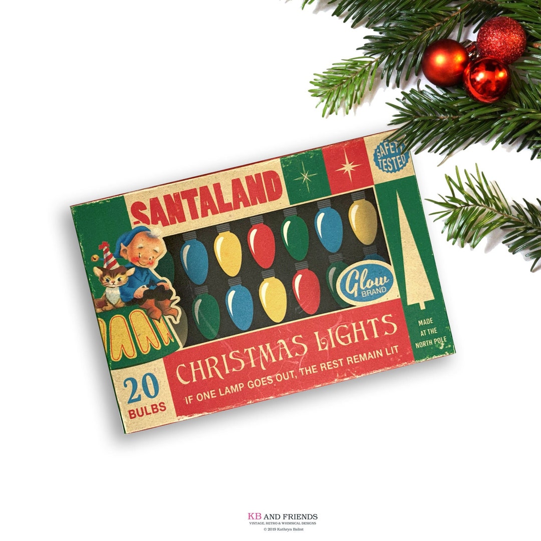 Vintage Christmas Tree Lights Gift Box / printable digital 6