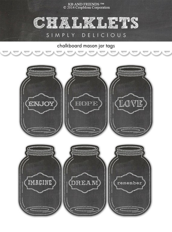 Digital Chalkboard Mason Jar Tags / collage sheet / two sizes Etsy