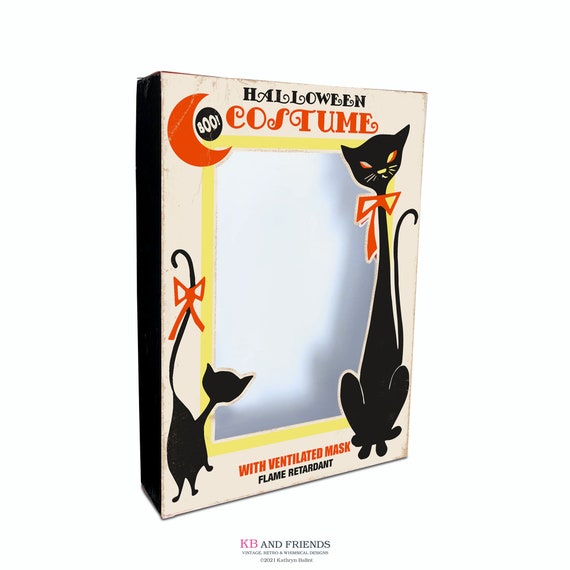 Printable Vintage Halloween Cat Costume Box With Clown Mask