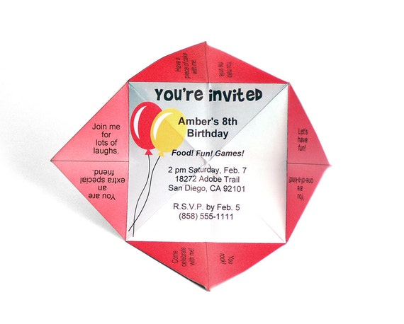 Cootie Catcher Birthday Party Invitation Printable Birthday Etsy
