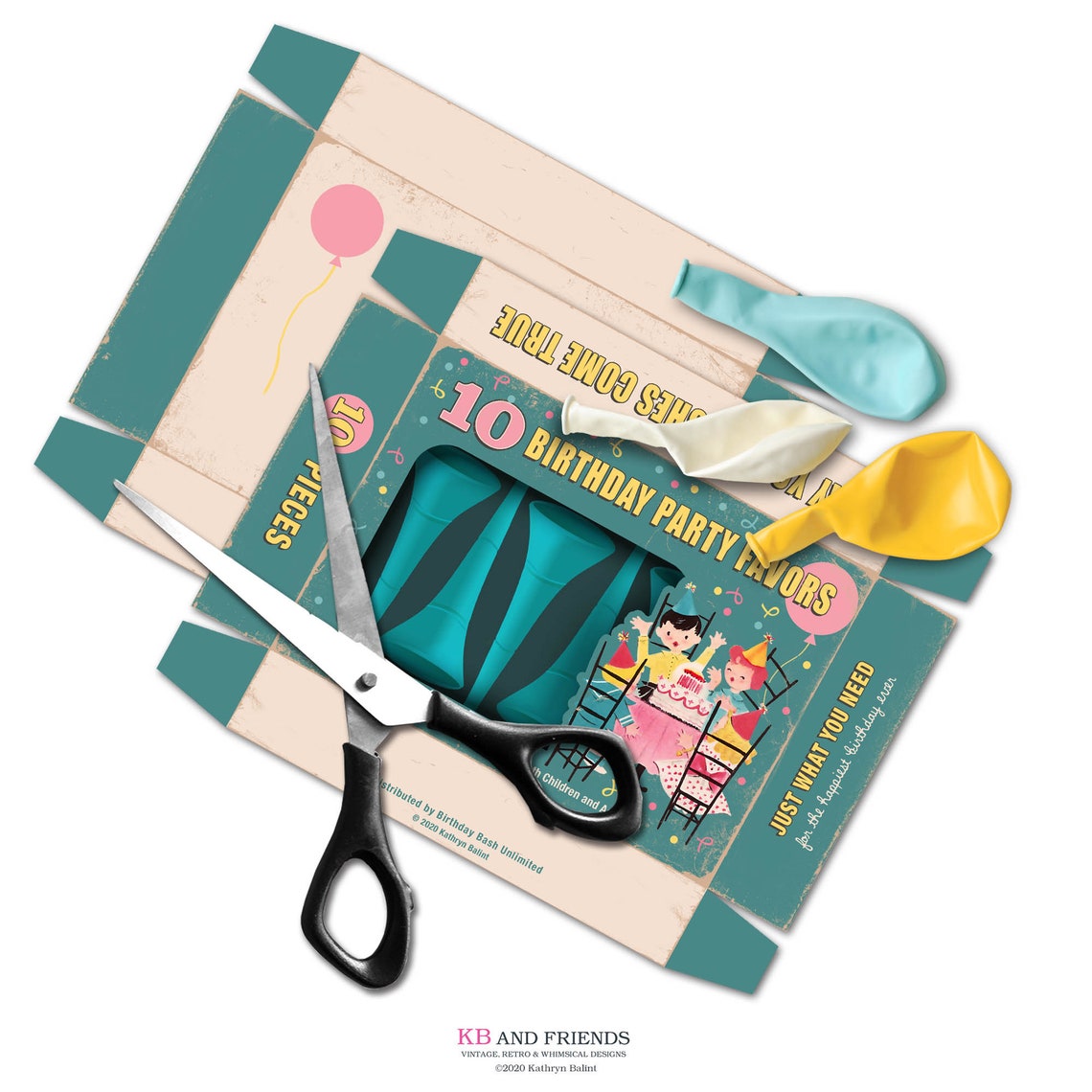 Printable Retro Birthday Party Favors Box / digital 5 by Etsy