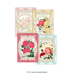 Printable seed packet images / vintage roses digital collage sheet / digital scrapbooking / instant download / downloadable embellishments