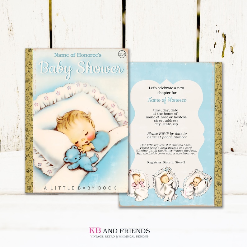 Vintage Printable Storybook Baby Boy Shower Invitation / personalize it yourself with Web-based template then print it or have it printed / image 1